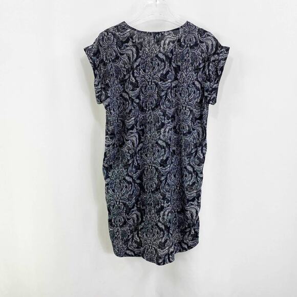 H&M Black White Damask Polyester Rolled Sleeve Shirt Dress - Picture 3 of 10